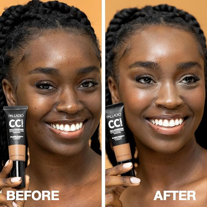 Palladio Full-Coverage Color Correction CC Cream, Oil-Free with Peptides & Vitamin C, Best for Correcting Redness and Uneven Skin Tone, Buildable Foundation Coverage (Rich 52W)-VivaGrace Women