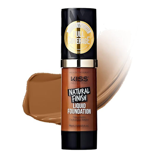 Kiss New York Professional Liquid Foundation - Lightweight and Hydrating Formula, Natural Finish, Control Shine, Cover Pores, Medium to Full Coverage, Green Tea Extract (Caramel)-VivaGrace Women