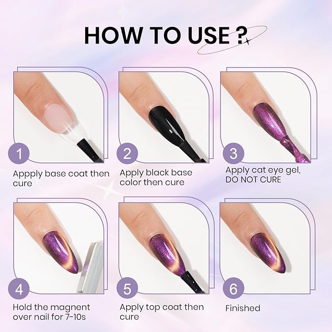12 Colors Cat Eye Gel Polish with Magnetic Stick, Chameleon Magnetic Gel Polish Kit Trible Colors Effect Galaxy Cateyes Nail Polish Gel Collection Home DIY Manicure for Women Girl