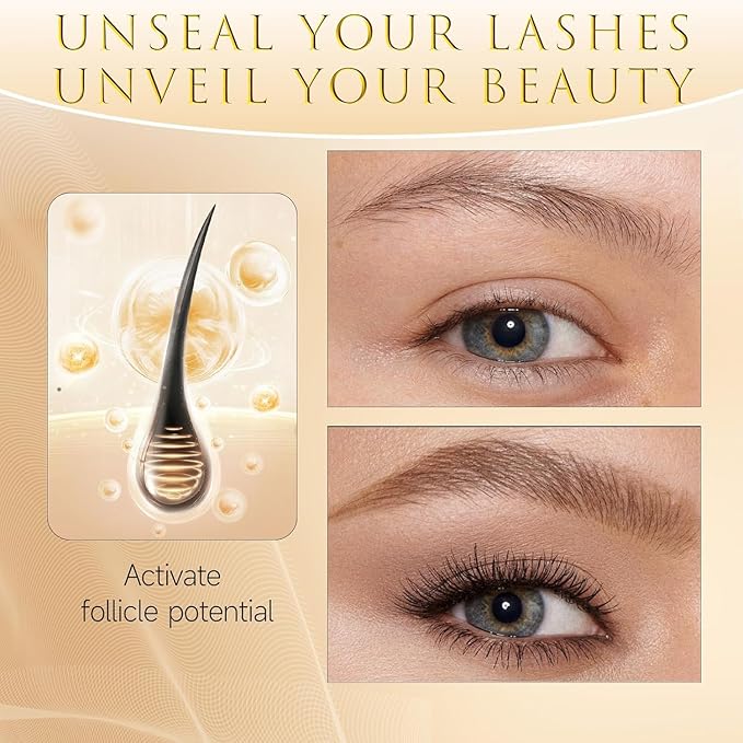 Eyelash Growth Serum – 15 Plant Extracts for Longer, Denser & Robust Lashes,Boosts Natural Lash Development,eyelash serum,Enhance Natural Beauty, Hypoallergenic Oil Free,lash growth serum(PURE GOLD)