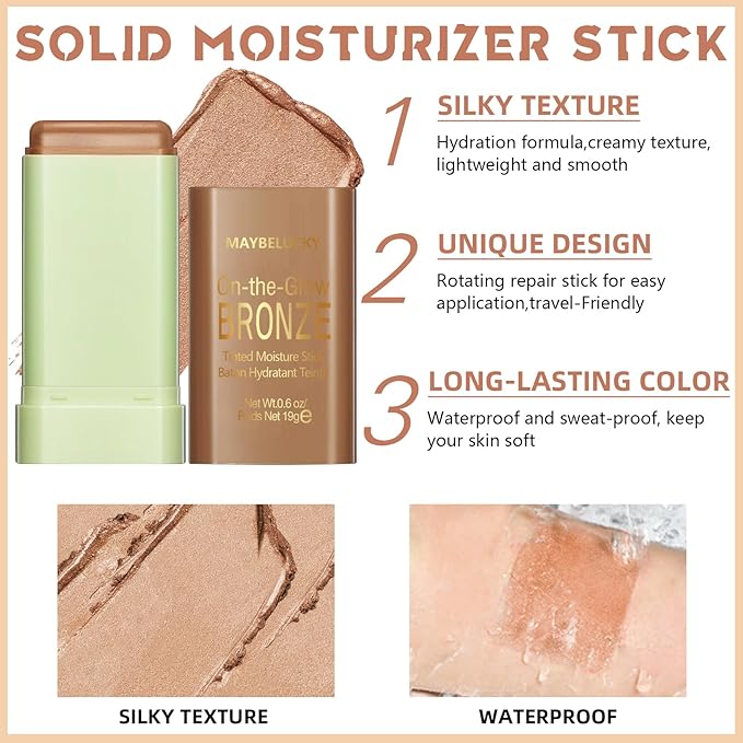 Cream Contour Stick for Cheeks Tint, Multi-Use Makeup Highlighter Blush Bronzer Stick, Natural Glow Solid Moisturizer Stick Blendable Illuminator On-the-Go Shimmer Cream Contour Makeup-02-VivaGrace Women