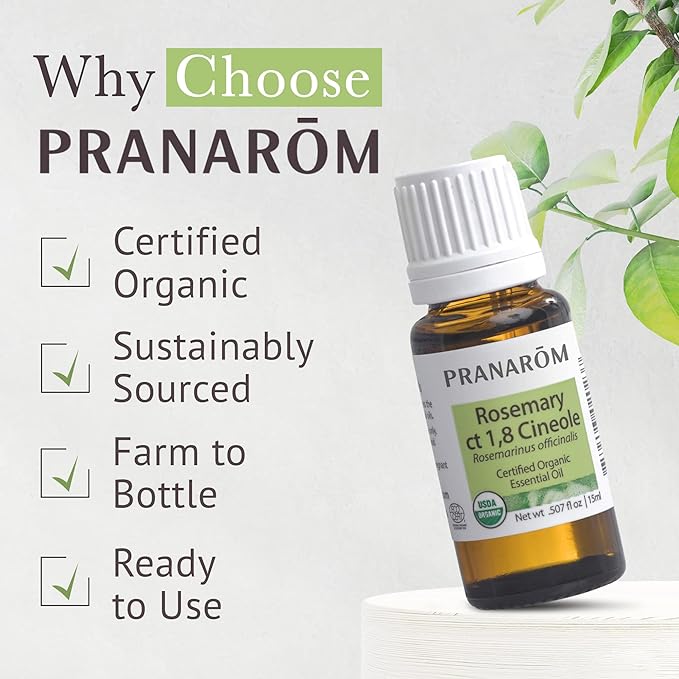 Pranarom USDA Certified Organic Rosemary Cineole Essential Oil (15ml), 100% Pure Undiluted Therapeutic Grade from Tunisia for Aromatherapy, Diffuser, Meditation, Massage, Relaxation-VivaGrace Women