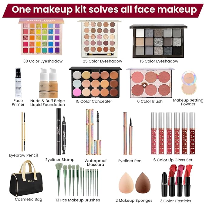 Makeup Kit for Women, Travel Makeup Kit, Makeup Full Kit for Beginners Teens Girls, Makeup Bundle Include 3 Matte & Shimmer Eyeshadow Palettes, Blush Palette, Lip Gloss Set, Concealer-VivaGrace Women