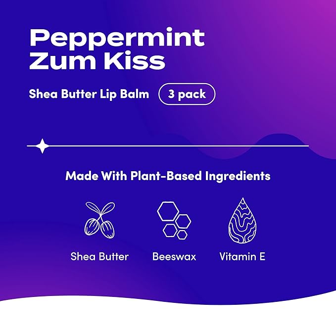 Zum Peppermint Kiss Stick (Pack of 3) with Certified Organic Sunflower Seed Oil, Beeswax, Shea Butter, Pure Essential Oils, Candelila Wax, Vitamin E and Honey, 0.15 oz-VivaGrace Women