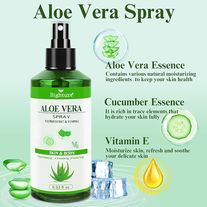 Aloe Vera Spray from Freshly Cut Pure Aloe, Aloe Vera Spray for Skin& Hair, Aloe Vera Spray for Sunburn Relief, 6.93oz, Absorbs Rapidly, Infused wirh Cucumber Essence-VivaGrace Women
