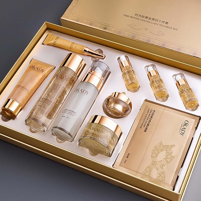 skincare set Anti Aging Skin 10-piece Daily Care Routine Kit With Vitamin C and Peptides Facial Cleanser Eye Mask Toner Serum Eye Cream Lotion Cream Lady Cream Gifts sets for Valentine's Day-VivaGrace Women