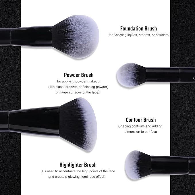 2Pcs Duo End Makeup Brushes, Foundation, Powder, Contour, Concealer, eye makeup Brush, Double-ended Multi-functional Synthetic Cosmetic Tools Makeup Brushes(Black)-VivaGrace Women