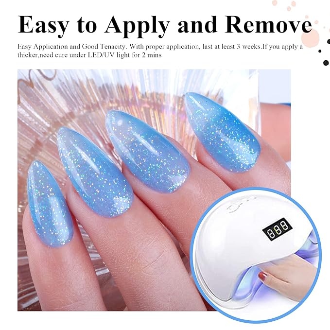 Imtiti Translucent Light Glitter Gel Nail Polish, UV LED Soak Off Sparkle Sky Blue Shimmer Gel Polish