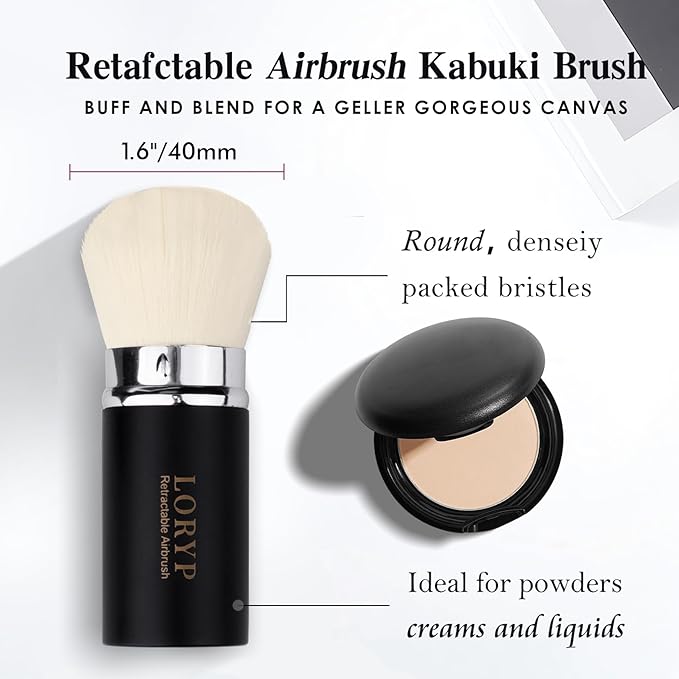 LORYP Retractable Makeup Brush Matte Black Kabuki Foundation Brush for liquid Cream and Powder Makeup 2 Pack Travel Makeup Brush Set-VivaGrace Women