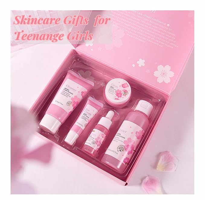 Korean Skin Care Set - Sakura Skin Care Sets & Kits - Women Gift Sets with Cleanser-Toner-Serum-Face Cream-Eye Cream - Skin Care Routine Kit for Women - Beauty Products Gift Box (SetB)-VivaGrace Women