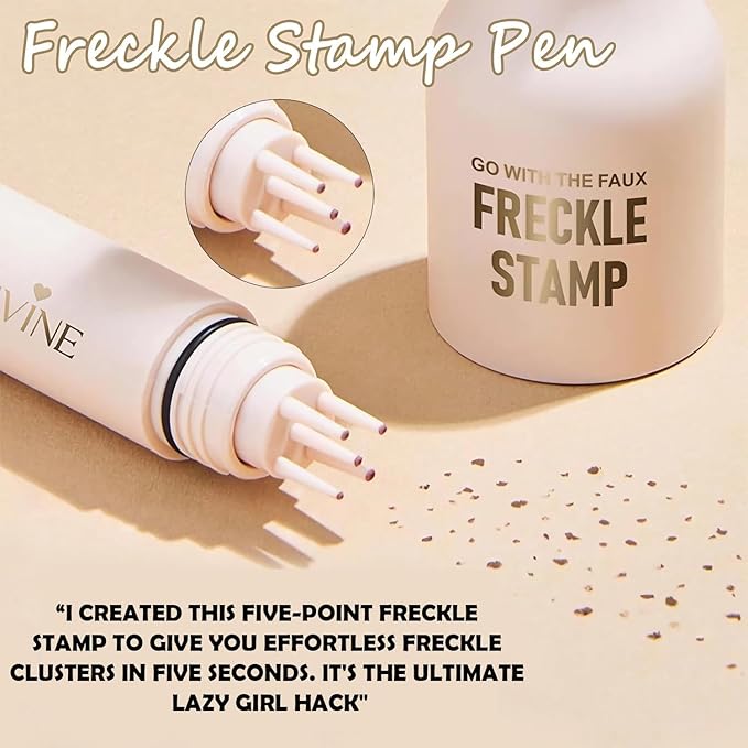 Freckle Stamp Pen, Waterproof Fake Freckles Makeup Tool, Upgrade Liquid Faux Freckles Pen, Quick-Dry, Long-Lasting, Lifelike, Natural Sunkissed Makeup, with Multi-Prong Precision Stamp Head (Dark)-VivaGrace Women