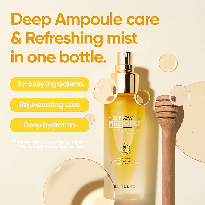 BANILA CO Miss Flower & Mr Honey Propolis Ampoule Mist | Nourishing Skin Double Layer & Moisturizing Makeup Fixer Setting Spray | Hydration Boost, Radiant Glow Serum (99ml / 3.34 fl oz)-VivaGrace Women
