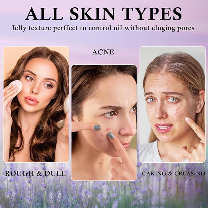 Chillab Lavender Matte Powder, Oil Control Face Pressed Chillab Lavender Matte Powder with Mini Powder Puff, Jelly Pressed Setting Powder Face Makeup, Cruelty Free-VivaGrace Women