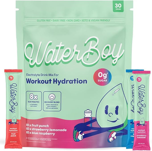 Waterboy Workout Hydration | 2,960mg Sugar Free Electrolyte Powder Packets | L-Glutamine + Vitamins | No Sugar, All Natural, Gluten Free (Variety)-VivaGrace Women