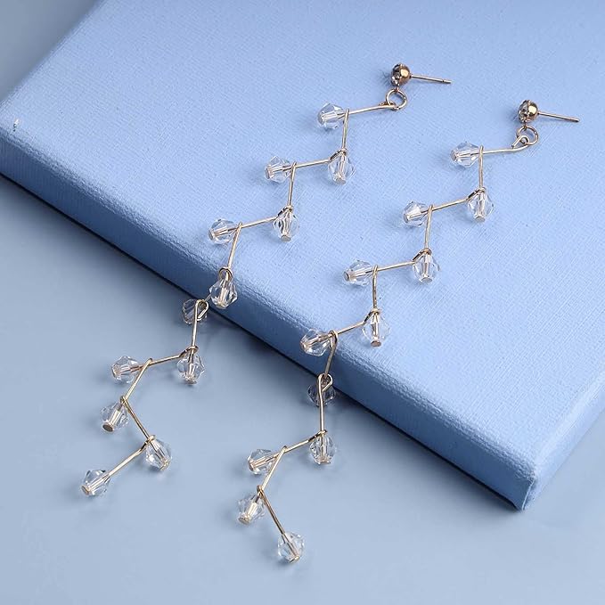 Boho Rhinestone Leaf Earrings Gold Crystal Drop Earring Long Chain Tassel Dangle Earrings Jewelry for Women and Girls Gifts-VivaGrace Women