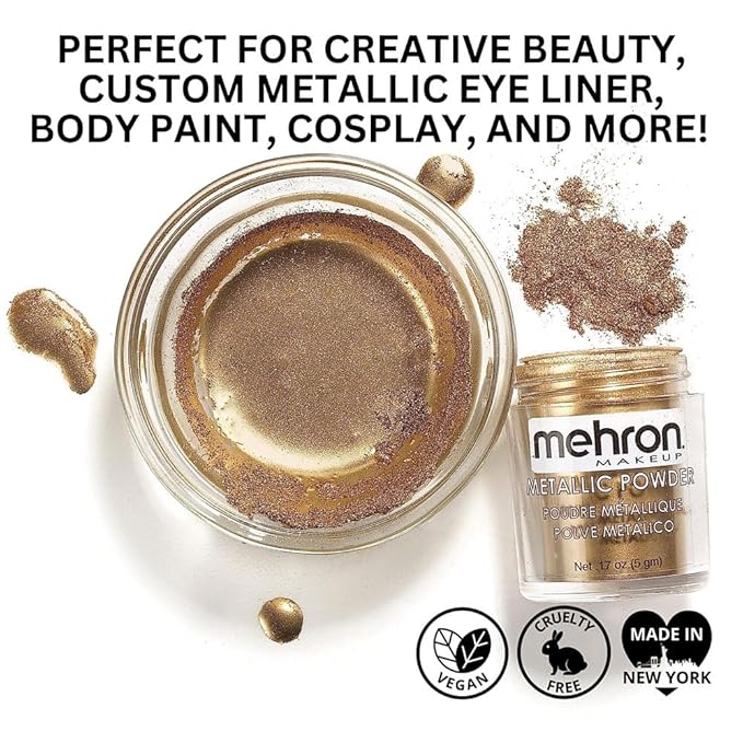 Mehron Makeup Metallic Powder (.17 Ounce) with Mixing Liquid (1 oz) (GOLD)-VivaGrace Women