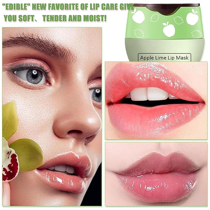 Bee Lip Balm Honey Pot,Watermelon Lip Sleeping Mask Hydrating Prevention Dry and Cracked Lip Scrubs Exfoliator Lip Care,Lip Mask Overnight Reduces Lip Lines (Apple Lime)-VivaGrace Women