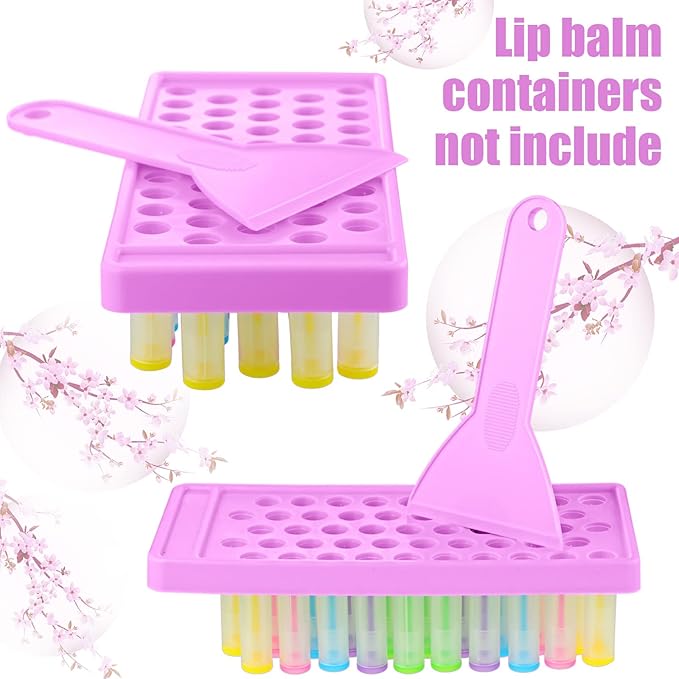 2 Sets Lip Balm Tray and Spatula Set Portable lipstick Holder Lip Balm Containers Lip Gloss Making Kit (Purple)-VivaGrace Women
