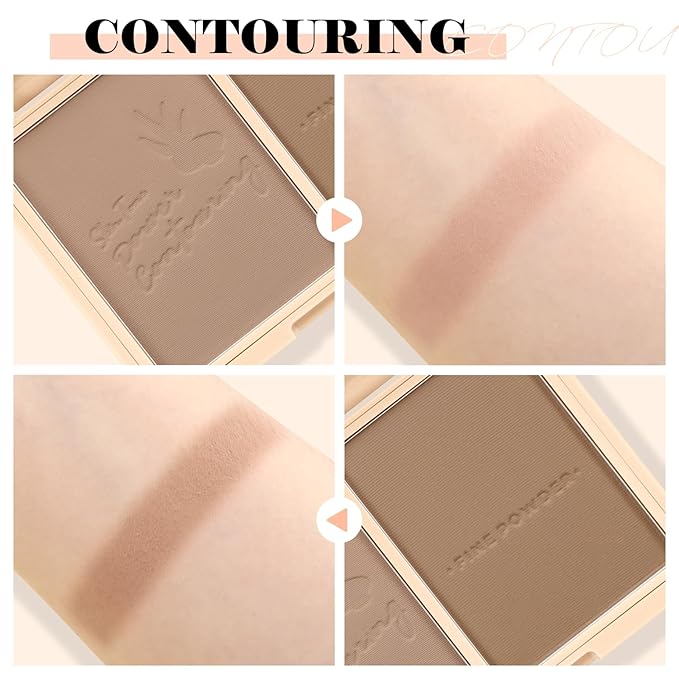 Boobeen Highlighter Contour Makeup Palette Face Matte Bronzer Powder, Compact Contouring Blush for Cheeks, Natural Long Lasting with Brush-VivaGrace Women