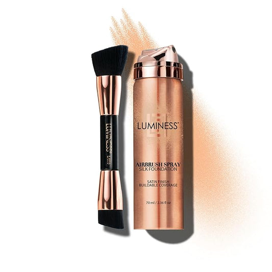 LUMINESS Silk Airbrush Spray Foundation & Buffing Brush Kit - Light Medium, Unisex, Skin Foundation Concealer-VivaGrace Women