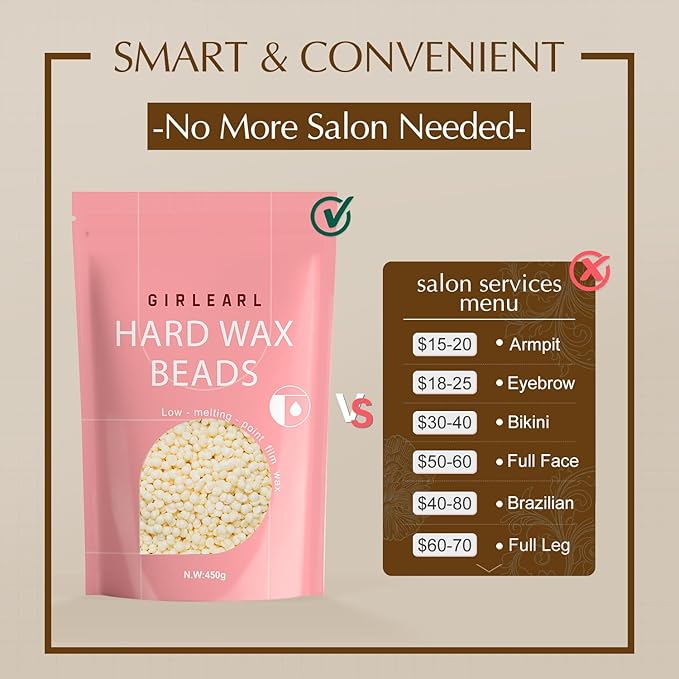 Hard Wax Beads, 1lb Wax Beans for Hair Removal, Hard Wax for Sensitive Skin at Home, Wax Refill Perfect for Eyebrow, Facial, Brazilian Bikini, Legs and Full Body for Women and Men (Cream)-VivaGrace Women