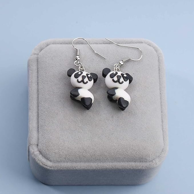 Soft Pottery Panda Earrings Cute Panda Bear Drop Dangle Earrings 3D Animal Earrings Innovative Clay Earrings Jewelry for Women and Teen Girls Gifts-VivaGrace Women