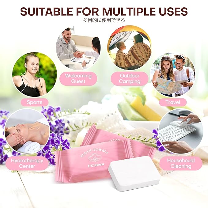 Disposable Towel, Thicken Compressed Towel Large, Soft Facial Washcloth Reusable Portable Cotton Tissue for Travel,Camping,Hiking,Hotel,Beauty Salon,Outdoor Activities(Pink 20PCS)