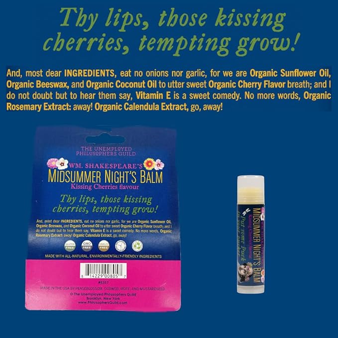 Shakespeare's Midsummer Night's Lip Balm Tube, Cherry Flavored - Cruelty-Free and Made in the USA from Natural and Imported Ingredients-VivaGrace Women