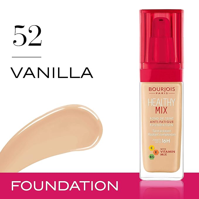 Bourjois Healthy Mix Anti-Fatigue Medium Coverage Liquid Foundation 52 Vanilla, 30ml, 29199601052-VivaGrace Women