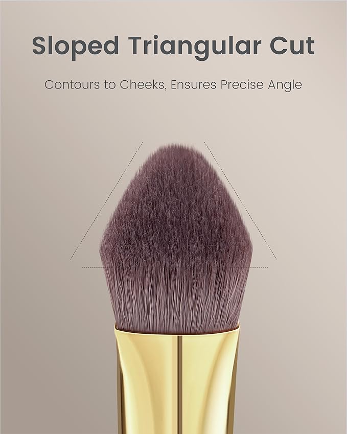 Desert Oak Series Triangular Contour Brush - Angled Synthetic Bristles for Cream/Liquid/Powder, Luxe Bubinga Handle & Brass Ferrule (CM 178)-VivaGrace Women