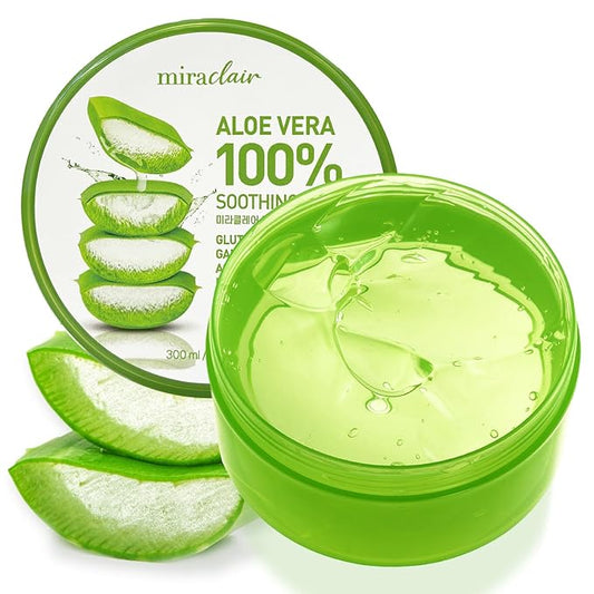 Aloe Vera Gel for Face, Skin, Hair & Sunburn Relief, Made with 100% Pure Aloe Gel for All Skin Types. Made in Korea. 300ml (10.1fl.oz) (1)-VivaGrace Women