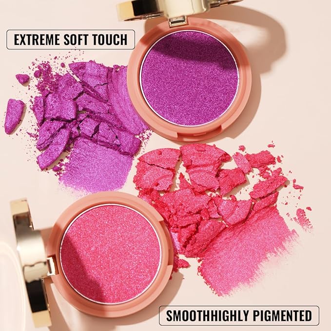 Oulac Luminisers Powdery Blusher for Cheeks Face Glow,Brighten Skin As Highlighter Makeup, Shimmer Blusher,Buildable and Vegan Cosmetics,4.8g F12 Razzmatazz-VivaGrace Women
