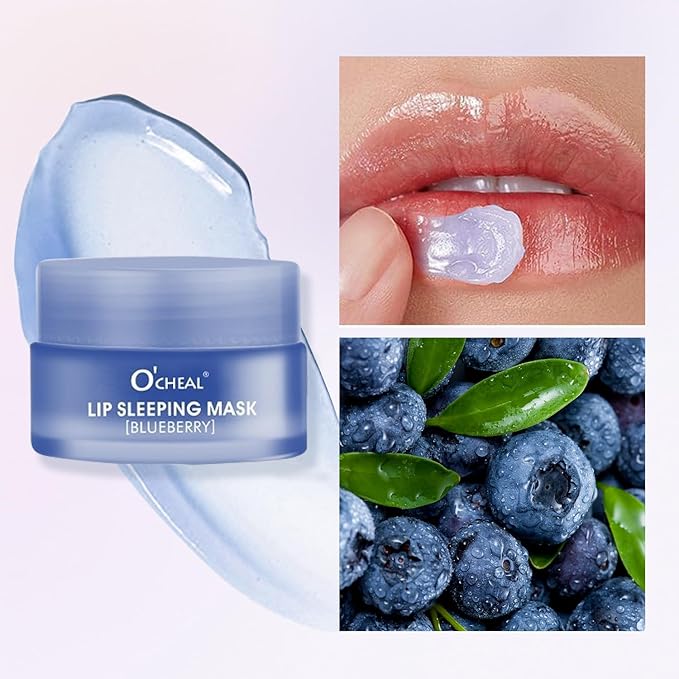 Moisture Collagen Booster Lip Sleeping Mask Sheet, Nourishing, Plumping and Hydrating Lip Balm, Blueberry Lip Mask, Day and Night Repair Lip Balm for Improves Dryness and Cracked (Blueberry)-VivaGrace Women