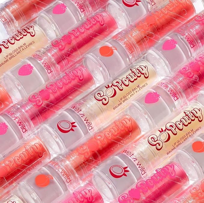 wet n wild Perfect Pout So Pouty Shine Tinted Lip Balm Peach Flavored, Hyaluronic Acid, Vegan Collagen, Moisturizing For Dry Lip Care, Pink (Pack of 2)-VivaGrace Women