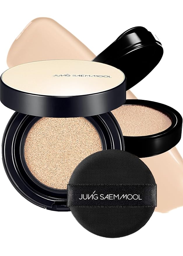 JUNG SAEM MOOL Essential Skin Nuder Longwear Cushion 0.98 Fl Oz (Fair Light), Refill Included, 24H Lasting Cushion Foundation with High Coverage, Semi-Matte Natural Finish, Korean Foundation Makeup-VivaGrace Women