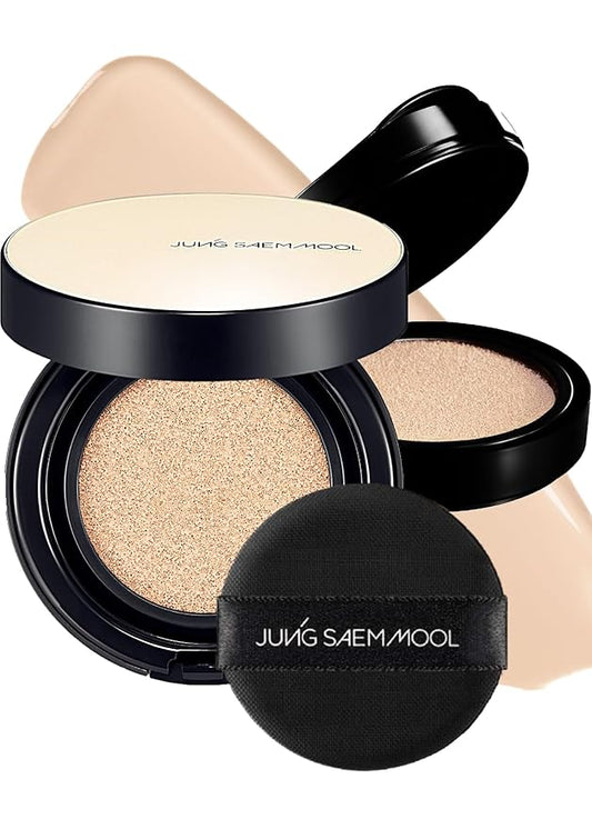 JUNG SAEM MOOL Essential Skin Nuder Longwear Cushion 0.98 Fl Oz (Fair Light), Refill Included, 24H Lasting Cushion Foundation with High Coverage, Semi-Matte Natural Finish, Korean Foundation Makeup-VivaGrace Women