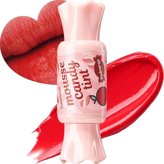 THESAEM Saemmul Mousse Candy Tint #1 Redmango Mousse - High Pigment Matte Finish Long Lasting Lip Stain with Honey Extracts to Hydrate Lips - Weightless & Smudge-Proof, 0.3 fl.oz.-VivaGrace Women