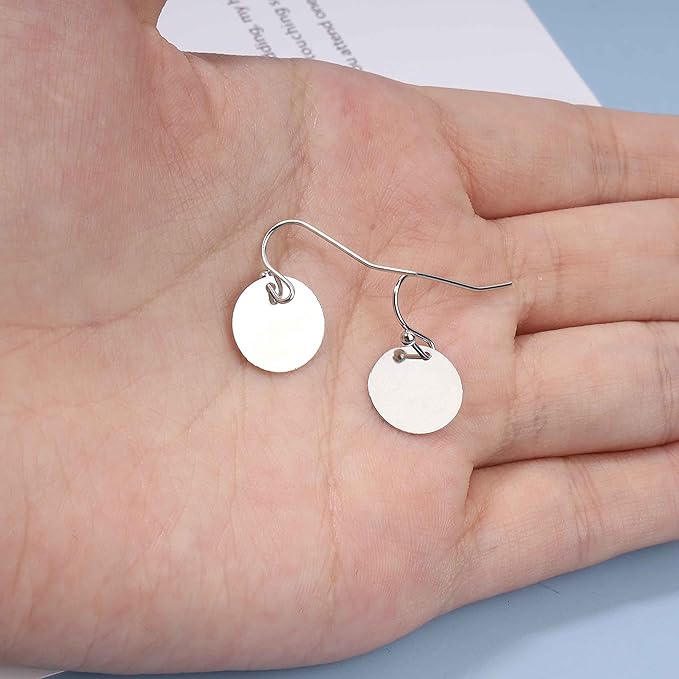 Boho Disc Coin Drop Earrings Tiny Circle Dangle Earrings Silver Smooth Coin Hook Earrings Minimalist Geometric Earrings for Women and Girls-VivaGrace Women