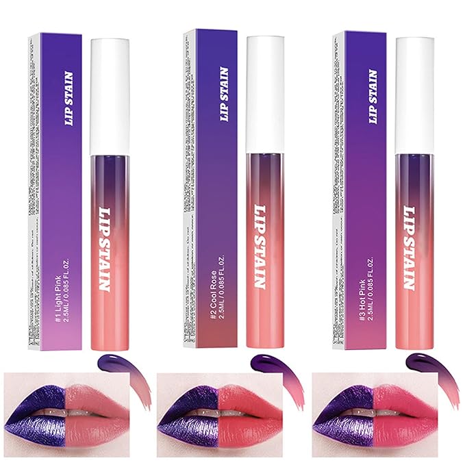 Dulele 3PCS Peel Off Lip Stain, Matte Peel Off Lip Gloss Long Wear Lip Stain Peel Off Lipstick Set, Waterproof Highly Pigmented Peel Off Lip Tint Stain (Pink, 1)-VivaGrace Women
