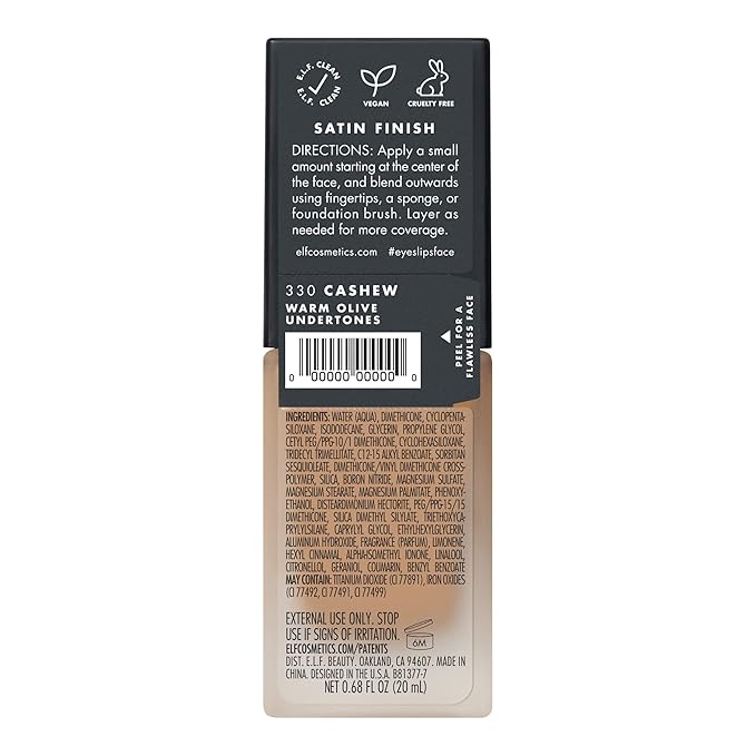 e.l.f. Flawless Finish Foundation, Lightweight & Medium Coverage, Semi-Matte Finish, Cashew, 0.68 Fl Oz (20mL)-VivaGrace Women