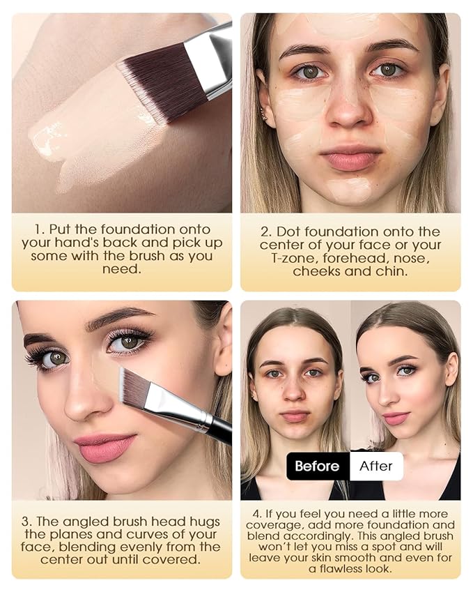 EIGSHOW Angled Flat Foundation Brush, Vegan Synthetic Bristles, Streak Free Application, Face Makeup Brush For Blending Liquid, Cream, Face Mask (E870)-VivaGrace Women