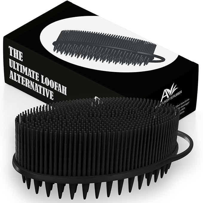 Avilana Silicone Body Scrubber – Gentle Shower Brush & Loofah Alternative- Food Grade & Lab Tested – Fast-Drying, Hygienic, BPA-Free Silicone Body Gentle Exfoliator (Black, Scalp)-VivaGrace Women