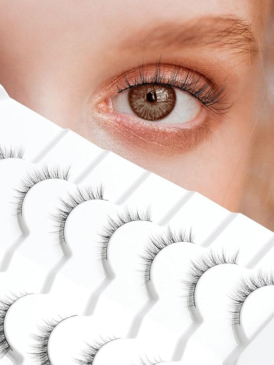 Natural Lashes Wispy Eyelashes Natural Look Short Lashes Pack 12mm Eyelashes C Curl False Lashes Thinner Band 3D Volume Fake Eyelashes 7 Pair Siligli-VivaGrace Women