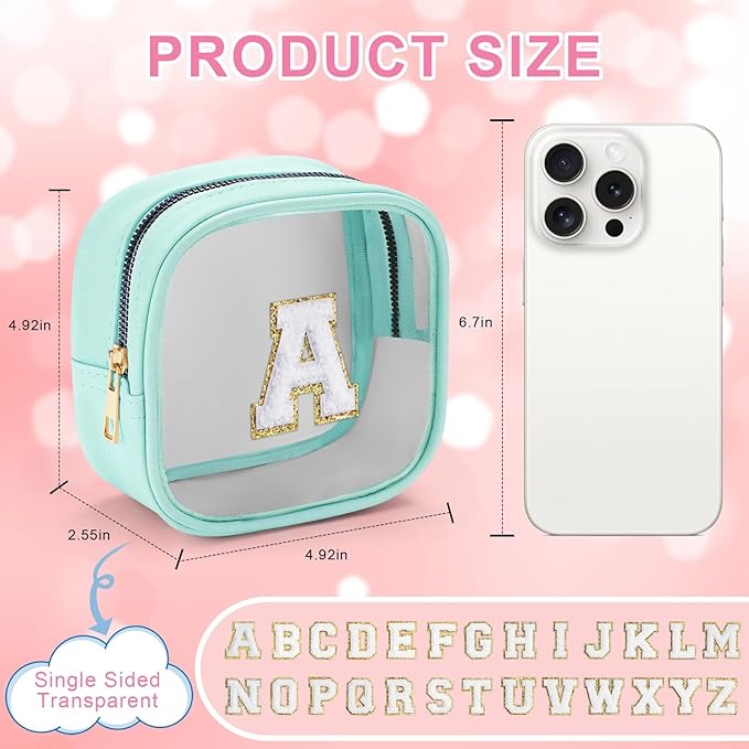 YOOLIFE Initial Make Up Bag Travel Toiletry Bag, Clear Makeup Bag Preppy Cosmetic Bags Small Makeup Bag Travel Essentials Gifts for Women Teen Girlfriend Teacher Mom Birthday Gifts Makeup Pouch Blue J-VivaGrace Women
