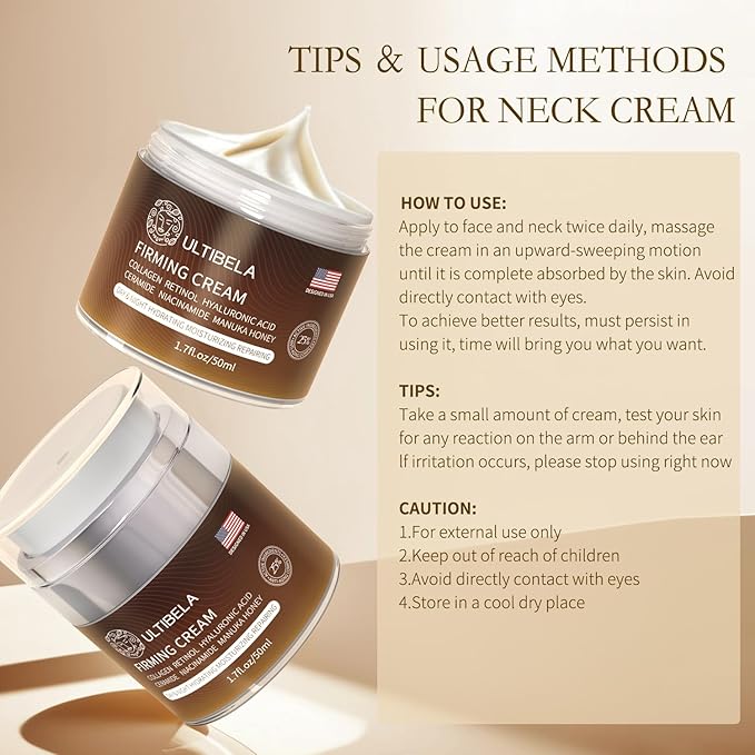 Tighten and Lift Neck Cream, Deep Hydration Neck Firming Cream with Retinol, Collagen & Honey Anti-Aging & Wrinkle Moisturizer for Face, Neck & Décolleté Women & Men 1.7 Fl Oz-VivaGrace Women
