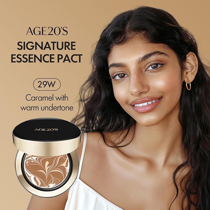 AGE20'S Signature Essence Pact SPF 50+ | Pack of 1 | 29W CARAMEL | Cream Foundation, Dewy Finish, Natural Coverage | Korean Cushion Foundation-VivaGrace Women