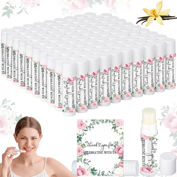 Dunzy 100 Pack Hello Fall Thanksgiving Party Gifts Bulk Lip Balms Favors Employee Appreciation Gifts Thank You Gifts Team Inspirational Gifts for Women Men Coworkers Satff Teachers(Pink Rose)-VivaGrace Women