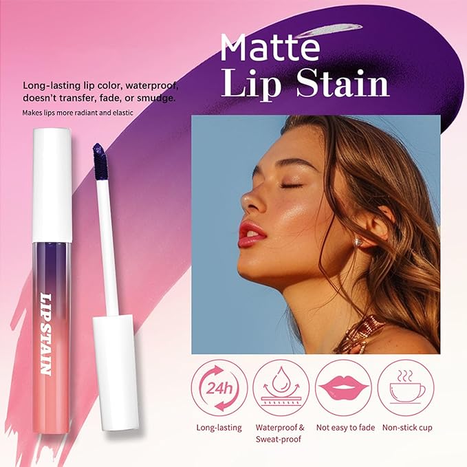 Dulele 3PCS Peel Off Lip Stain, Matte Peel Off Lip Gloss Long Wear Lip Stain Peel Off Lipstick Set, Waterproof Highly Pigmented Peel Off Lip Tint Stain (Pink, 1)-VivaGrace Women