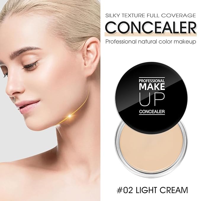 Cream Concealer Full Coverage Makeup, Matte Color Correcting Concealer with Brush, Waterproof, Conceals Blemish, Pores and Spots, Under Eye Makeup Concealer for Dark Circles (#02 LIGHT CREAM)-VivaGrace Women