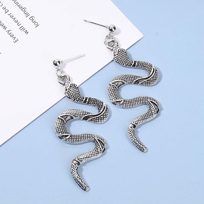 Punk Snake Earrings Silver Snake Dangle Earrings Serpent Drop Earrings Gothic Earrings Jewelry for Women and Girls-VivaGrace Women